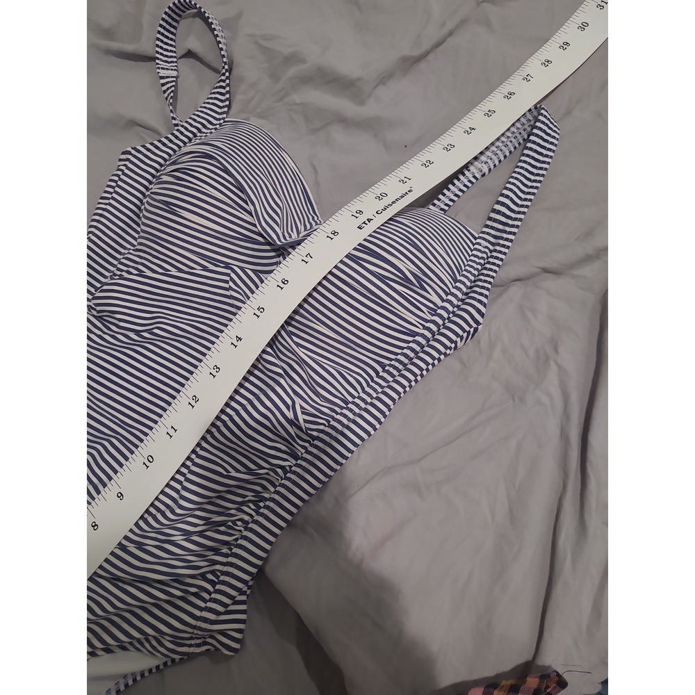 Bond Eye Joanne Blue White stripe ruched twist front Swimsuit Women SZ 8 coastal - Picture 10 of 11
